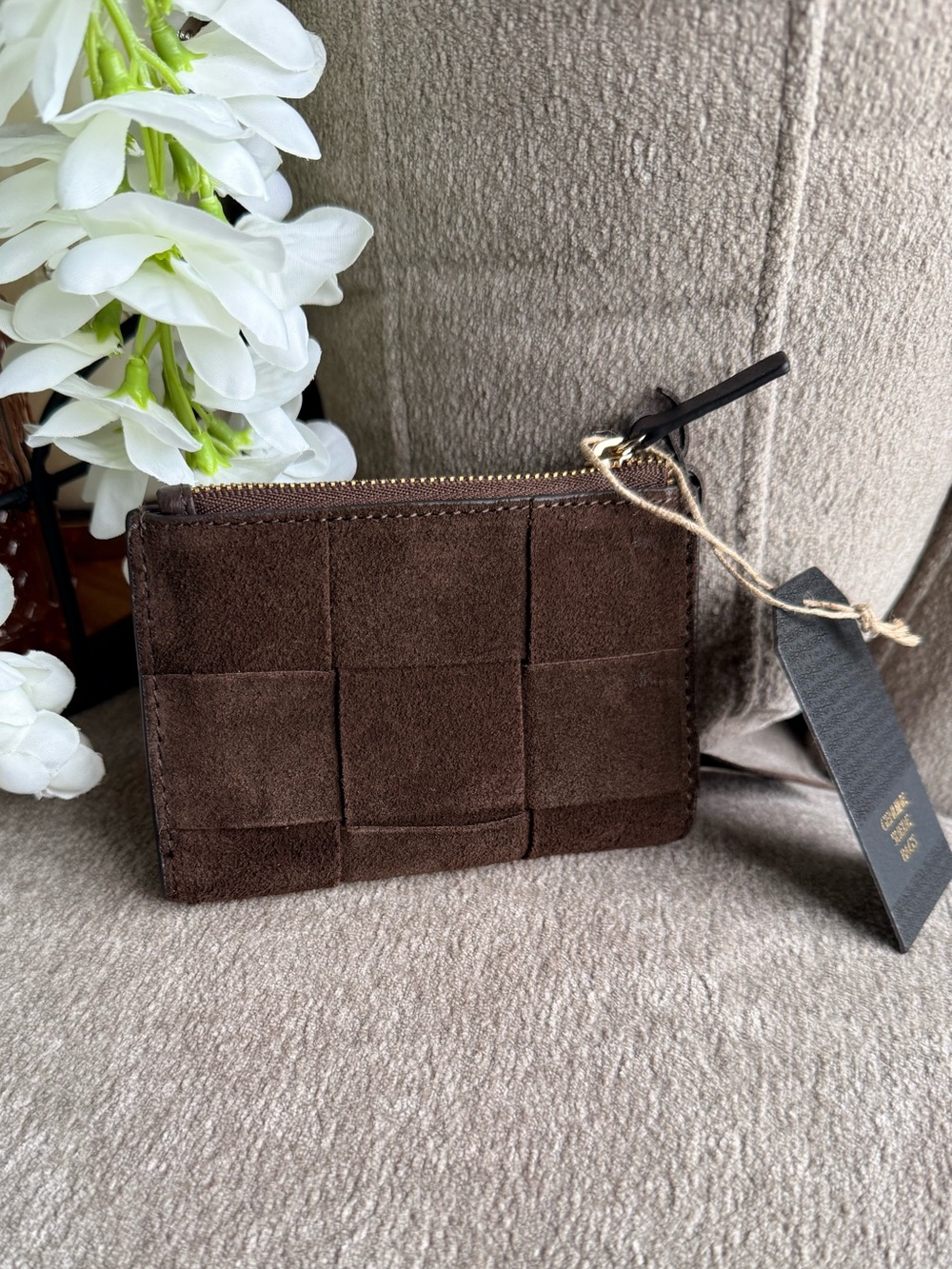 Brown Suede Woven Card Wallet NWT